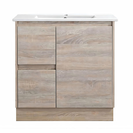 LM750L-KB - 750x460x880mm Light Oak MDF Kickboard Vanity with Ceramic Basin