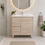 Gina 750mm Light Oak Vanity Left Hand Drawers on Legs - 750x460x880mm