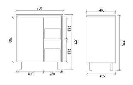 LM750R - 750x460x875mm Veneer Cabinet Vanity with Ceramic Basin – alternate view