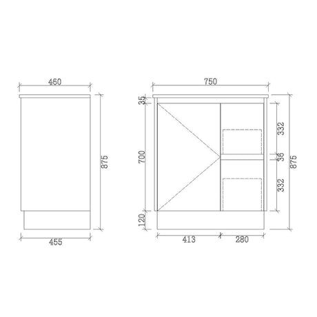 LM750R-KB - 750x460x880mm Light Oak MDF Kickboard Vanity with Ceramic Basin – alternate view