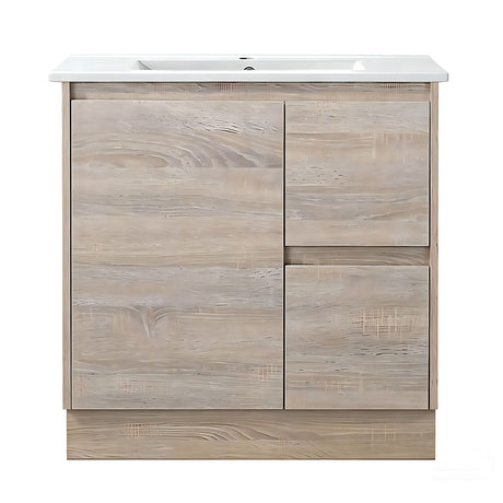 LM750R-KB - 750x460x880mm Light Oak MDF Kickboard Vanity with Ceramic Basin