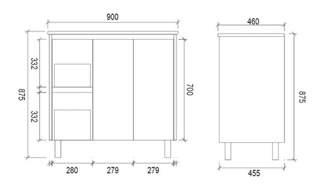 LM900L - 900x460x875mm Veneer Cabinet Vanity with Ceramic Basin – alternate view
