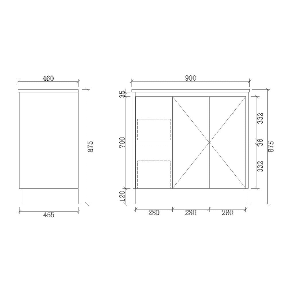 LM900L-KB - 900x460x880mm Light Oak MDF Kickboard Vanity with Ceramic Basin – alternate view