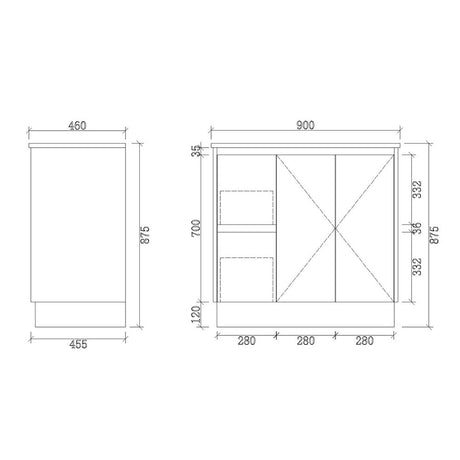 LM900L-KB - 900x460x880mm Light Oak MDF Kickboard Vanity with Ceramic Basin – alternate view