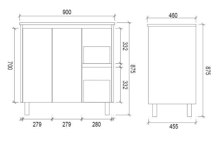 LM900R - 900x460x875mm Veneer Cabinet Vanity with Ceramic Basin – alternate view