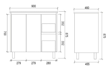 LM900R - 900x460x875mm Veneer Cabinet Vanity with Ceramic Basin – alternate view