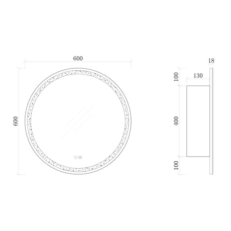 LSC600 - 600x130mm Matte White Polyurethane Round LED Cabinet with Pencil Edge Mirror – detail view