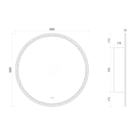 LSC900 - 900x130mm Matte White Polyurethane Round LED Cabinet with Pencil Edge Mirror – detail view