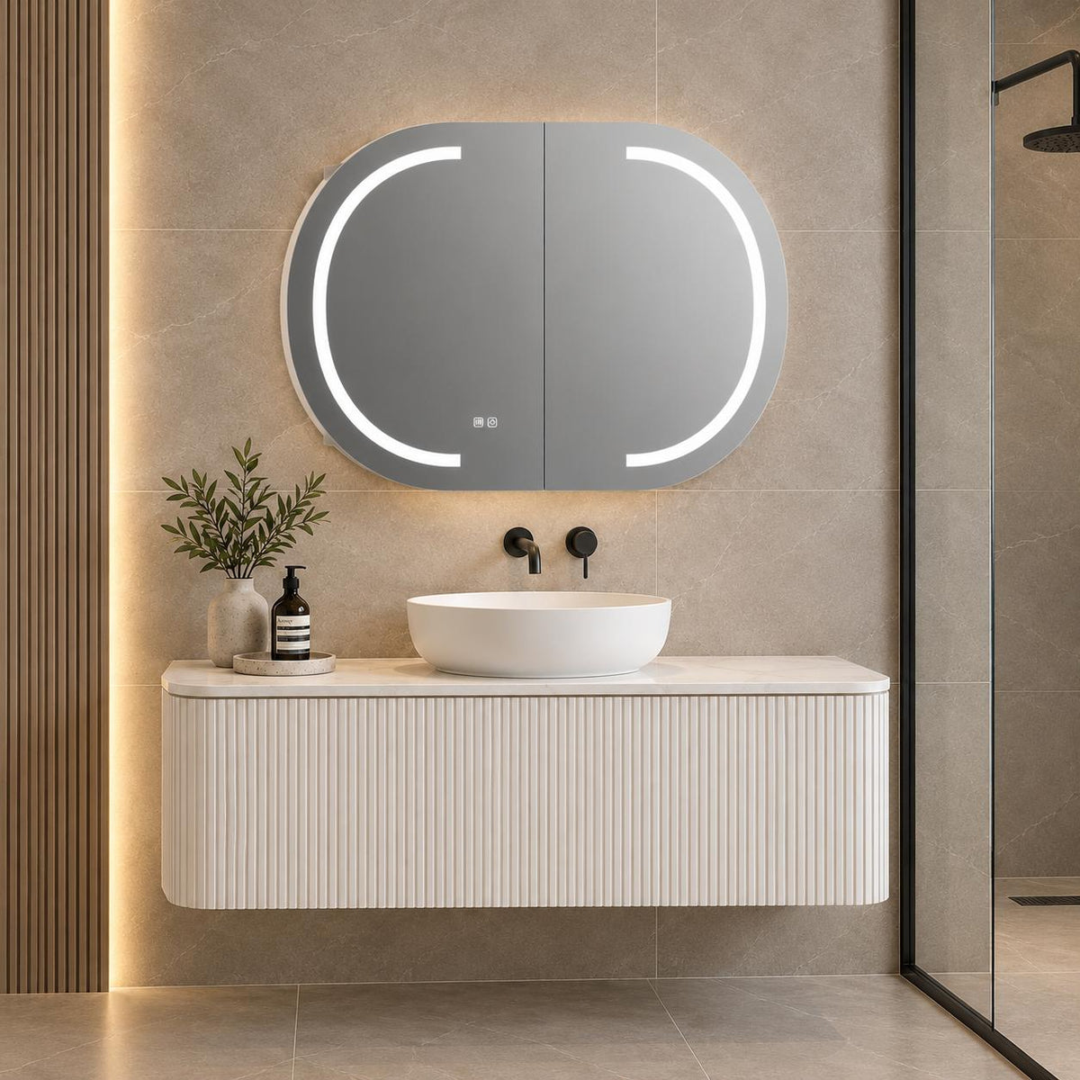 900mm Horizontal Pill LED Shaving Cabinet Matte White - 900 x 600mm