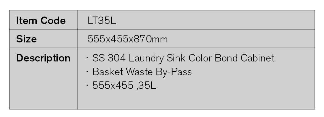LT35L – SS304 Laundry Sink with Cabinet – detail view