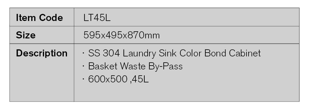 LT45L – SS304 Laundry Sink with Cabinet – detail view