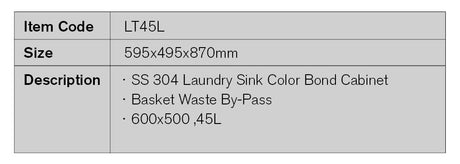 LT45L – SS304 Laundry Sink with Cabinet – detail view