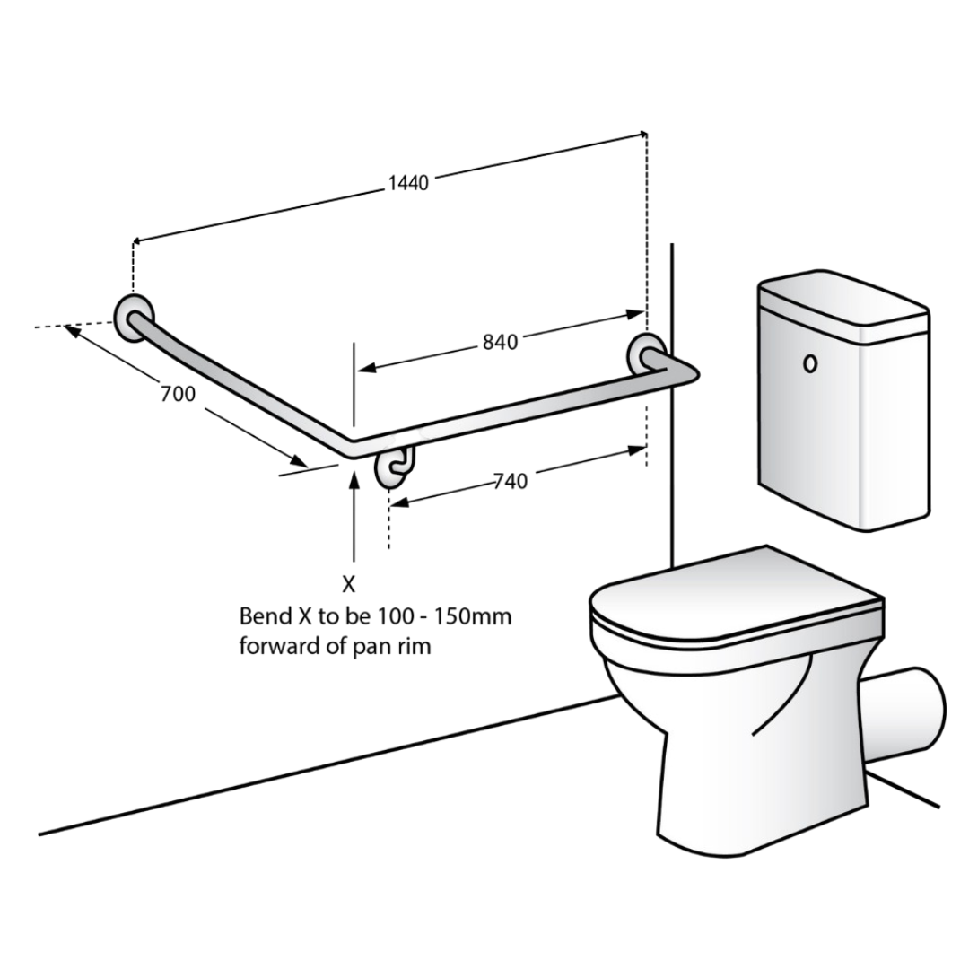 Metlam 30° Flush Mount Side Wall RH Grab Rail, view 5