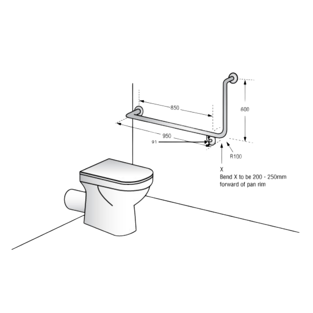 Metlam 90° Flush Mount Side Wall LH Grab Rail, view 4