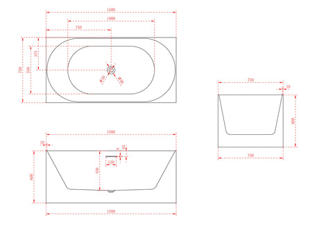 Multi fit Round Back to Wall Corner Gloss White Freestanding Bath - 1500mm