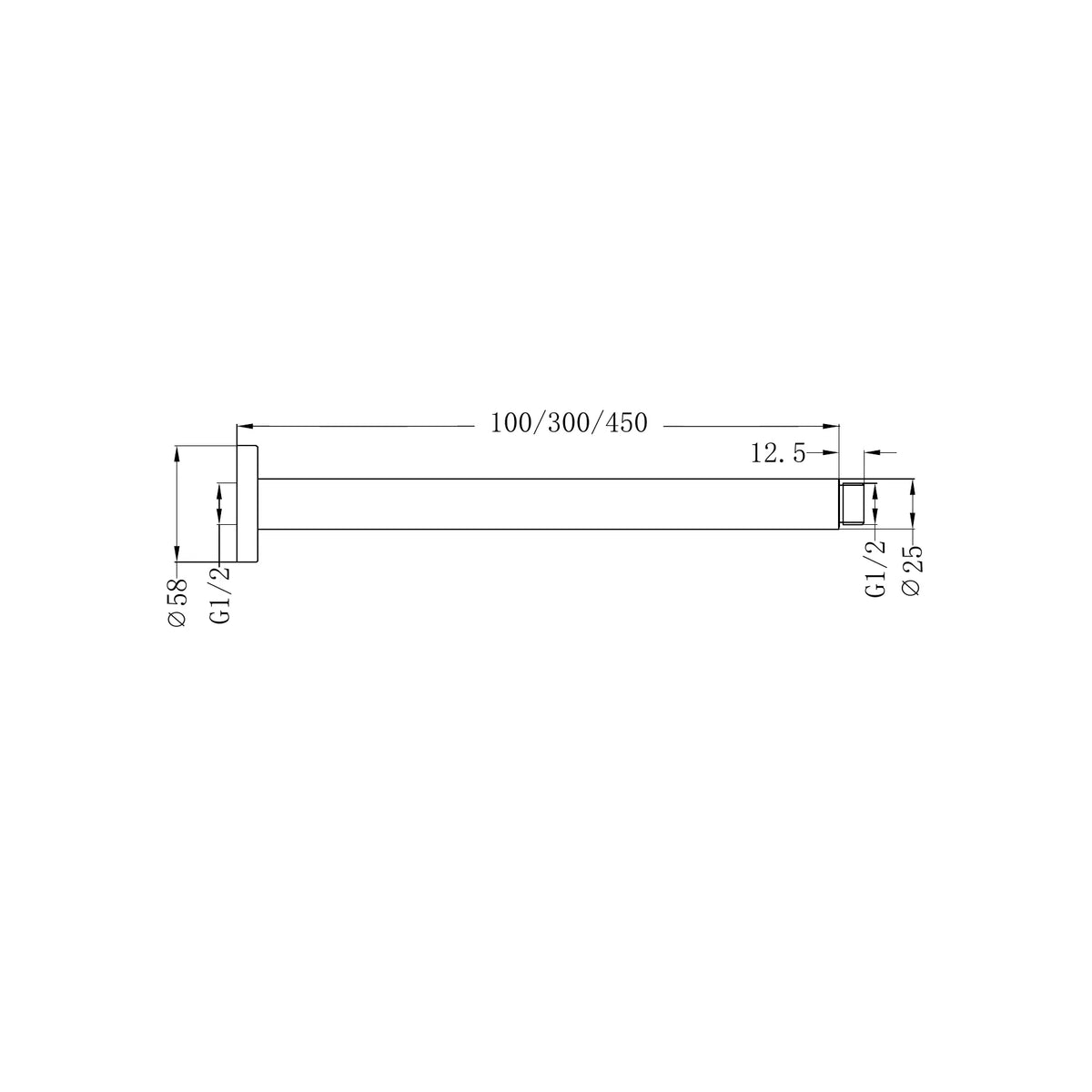 Nero Round Ceiling Arm 300mm Length