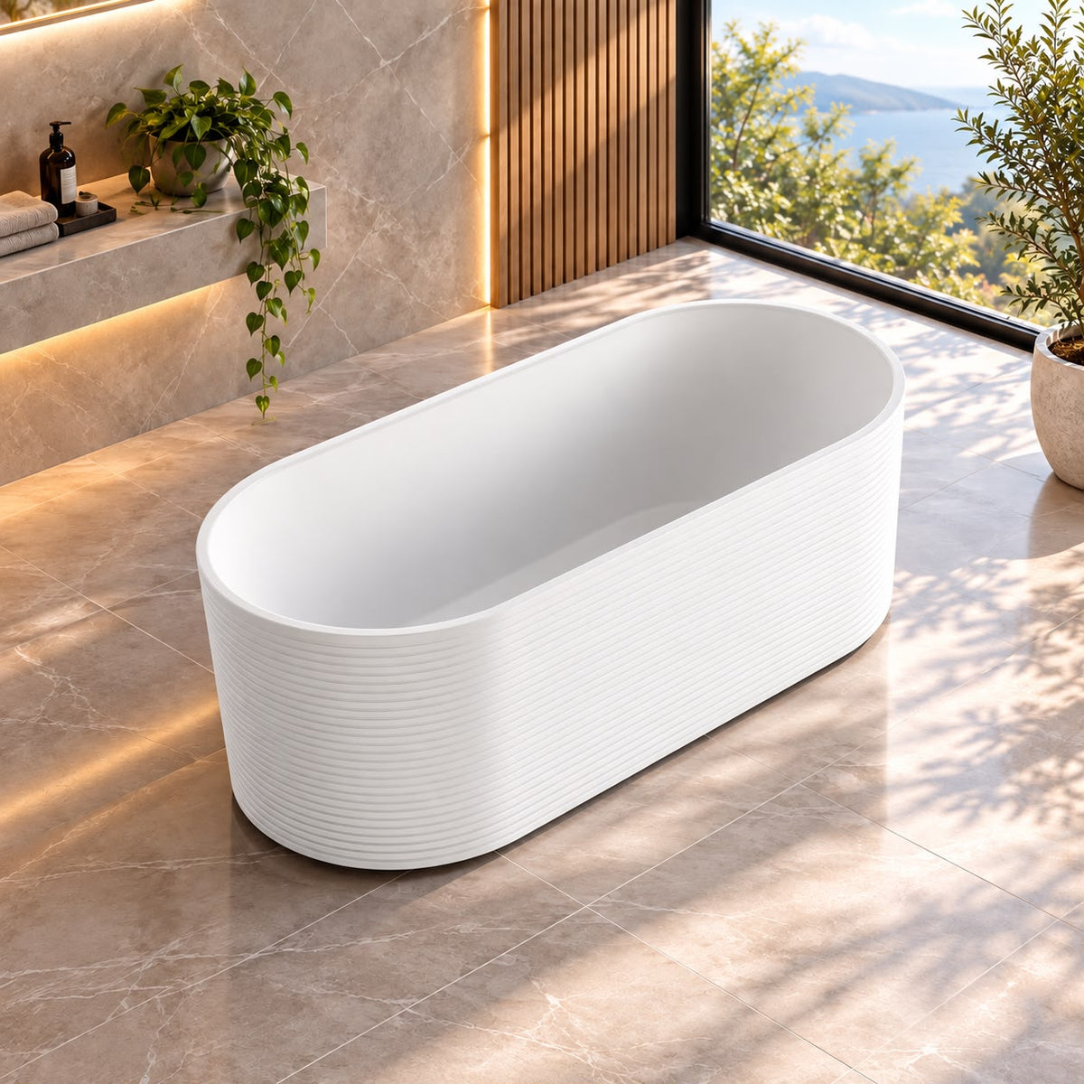 Newington Horizontal V Groove Matte White Freestanding bath - 1700mm