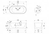 Newington Horizontal V Groove Matte White Freestanding bath - 1700mm