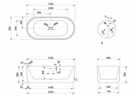 Newington Horizontal V Groove Matte White Freestanding bath - 1700mm