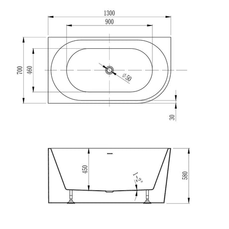 Newport Left Hand Corner Matte White Freestanding Bath Tub - 1300mm – view 4