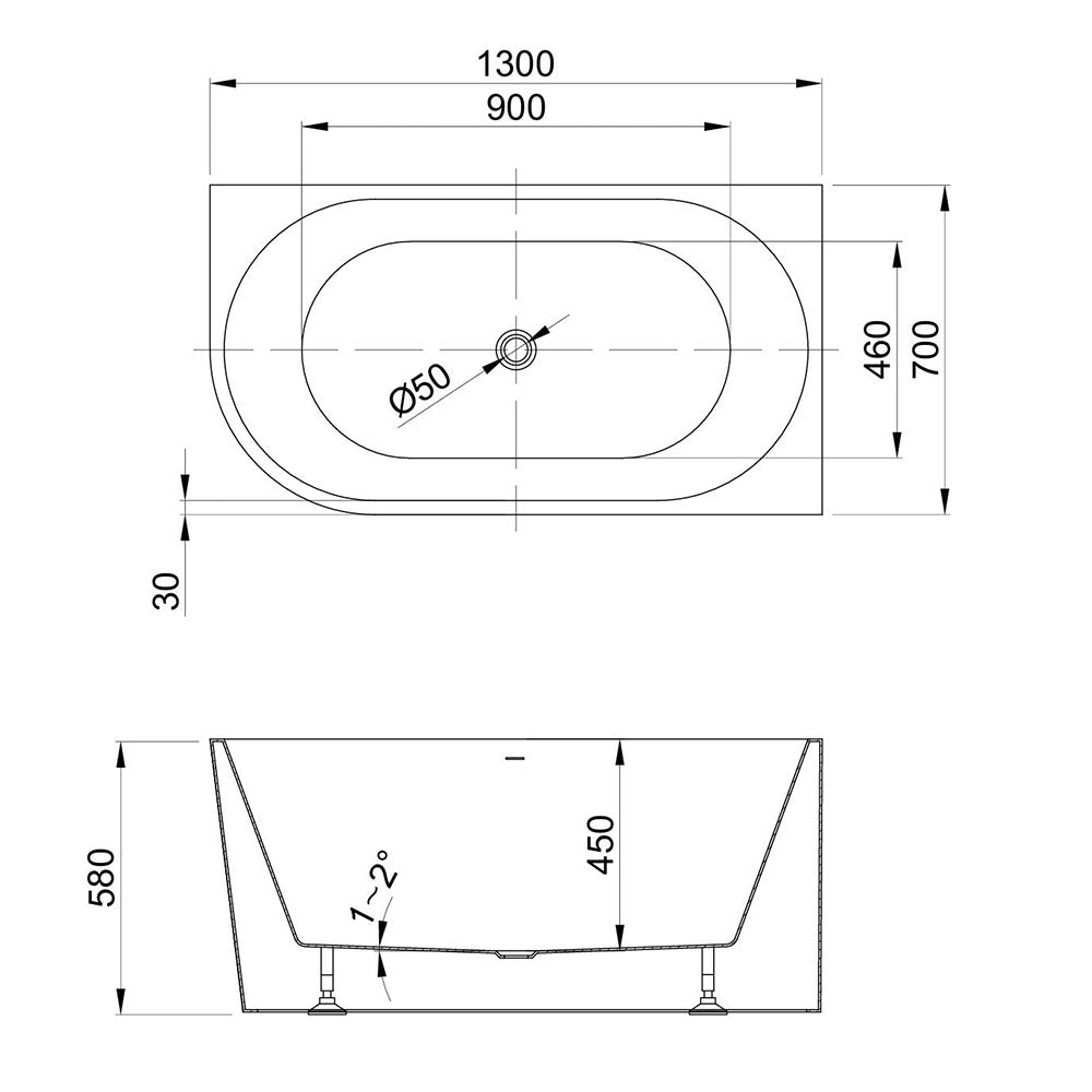 Newport Right Hand Corner Matte White Freestanding Bath Tub - 1300mm – view 4