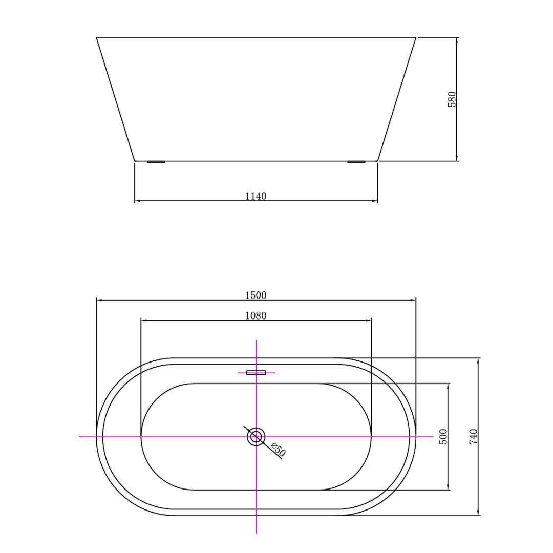 Olinda Oval Gloss White Freestanding Bath Tub - 1500mm – view 4