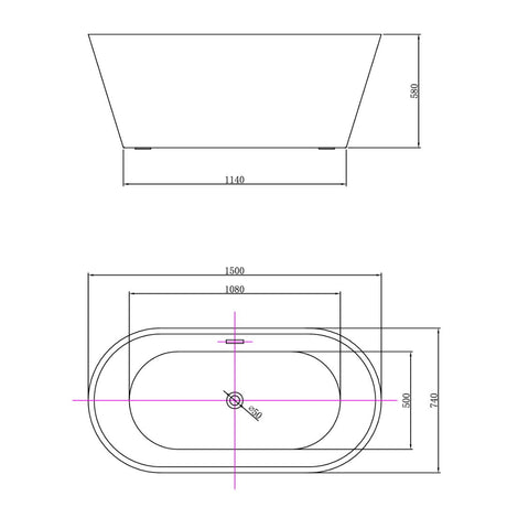 Olinda Oval Gloss White Freestanding Bath Tub - 1500mm – view 4