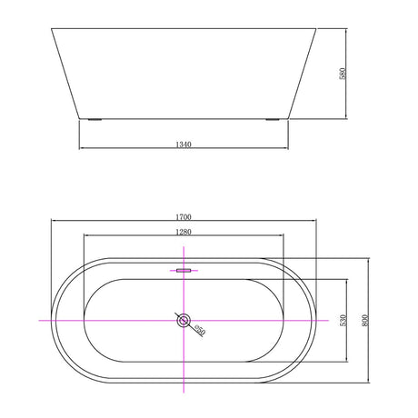 Olinda Oval Gloss White Freestanding Bath Tub - 1700mm – view 4