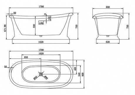 Oxford Matte White Freestanding Bathtub - 1700mm