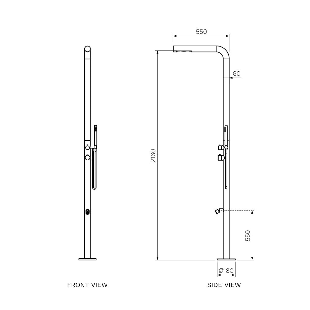 Parisi Envy II Outdoor Shower Column with Straight Shower Arm and Overhead Shower