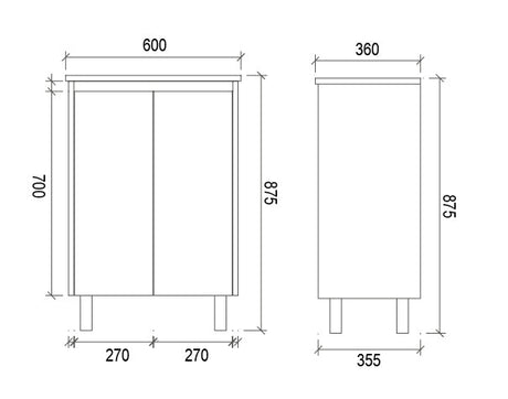 PE600 - 600x360x875mm PVC Waterproof Vanity with Ceramic Basin – alternate view