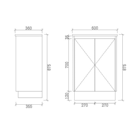 PE600-KB - 600x360x880mm Kickboard PVC Waterproof Vanity with Ceramic Basin – alternate view