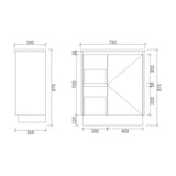 PE750L-KB - 750x360x880mm Kickboard PVC Waterproof Vanity with Ceramic Basin – alternate view