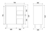 PE750R - 750x360x875mm PVC Waterproof Vanity with Ceramic Basin – alternate view