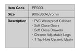 PE900L - 900x360x875mm PVC Waterproof Vanity with Ceramic Basin – detail view