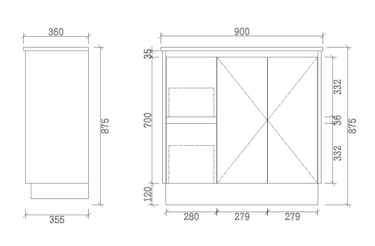 PE900L-KB - 900x360x880mm Kickboard PVC Waterproof Vanity with Ceramic Basin – alternate view
