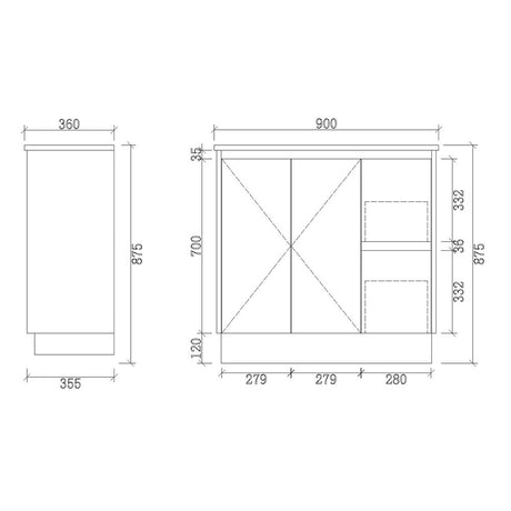 PE900R-KB - 900x360x880mm Kickboard PVC Waterproof Vanity with Ceramic Basin – alternate view