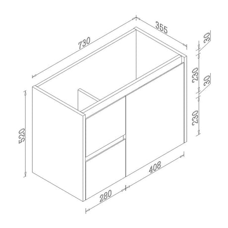 PEWH750L - 750x360x540mm Wall Hung PVC Waterproof Vanity with Ceramic Basin – alternate view
