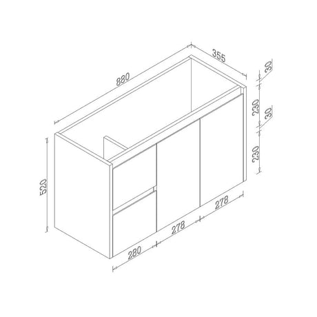 PEWH900L - 900x360x540mm Wall Hung PVC Waterproof Vanity with Ceramic Basin – alternate view