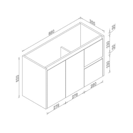 PEWH900R - 900x360x540mm Wall Hung PVC Waterproof Vanity with Ceramic Basin – alternate view