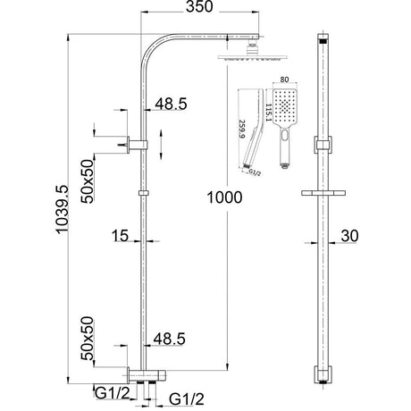 Eden Shower Set Multifunction Chrome 200mm – alternate view