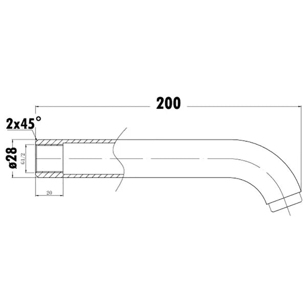 Yale Spout Curved 200mm – detail view