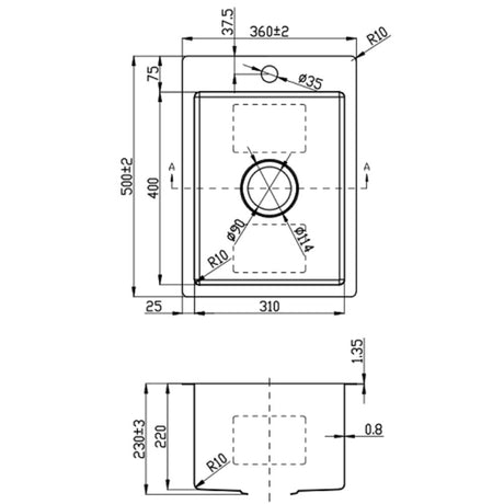 Cora Single Bowl Sink - 310×400mm – alternate view