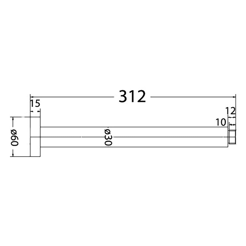 Round Shower Arm Vertical 300mm - 75x415x45mm – alternate view
