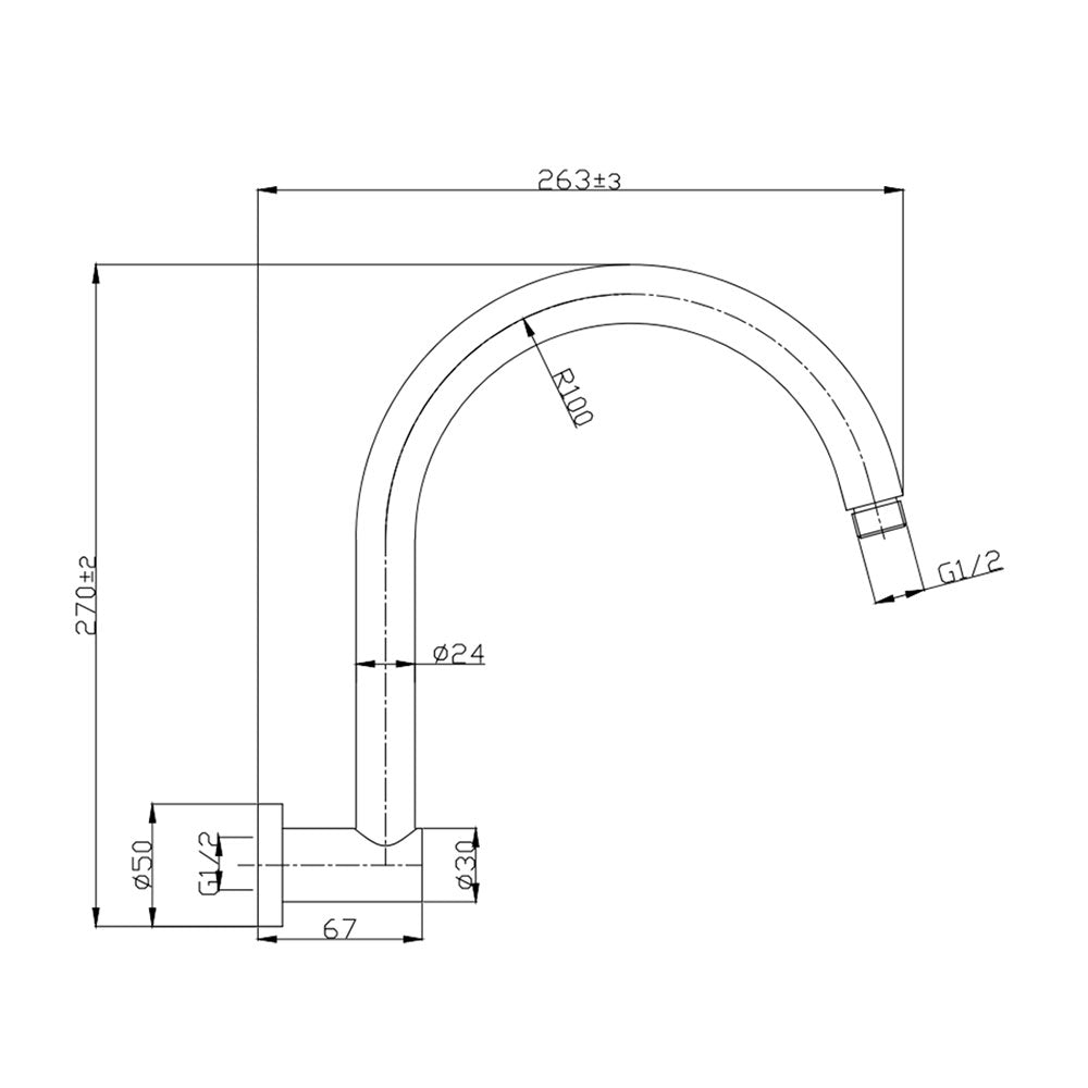 Round Shower Arm High Rise - 360x230x50mm – alternate view
