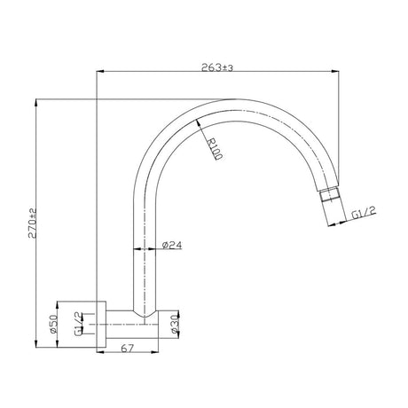 Round Shower Arm High Rise - 360x230x50mm – alternate view
