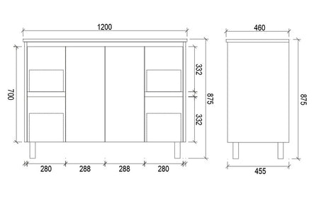 PS1200 - 1200x460x875mm PVC Waterproof Vanity with Ceramic Basin – alternate view
