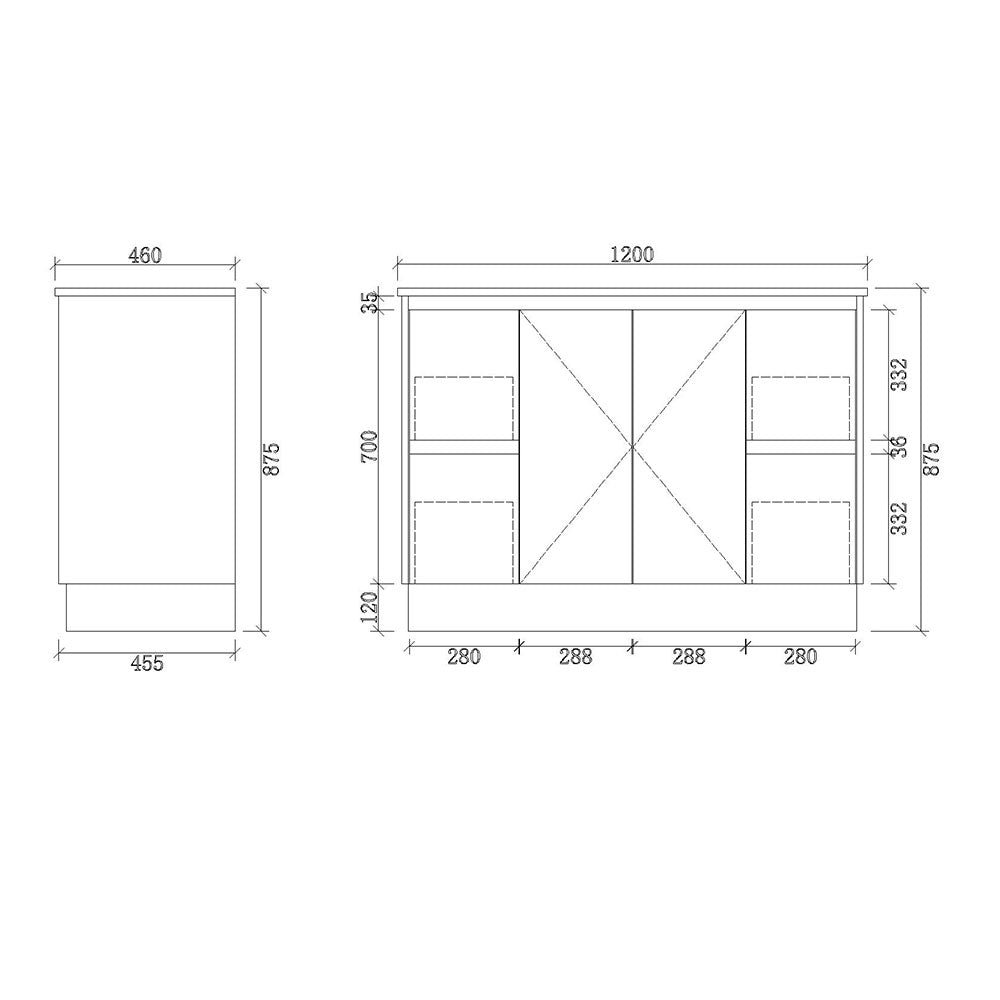 PS1200D-KB - 1200x460x880mm Kickboard PVC Waterproof Vanity with Ceramic Basin – alternate view