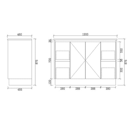 PS1200D-KB - 1200x460x880mm Kickboard PVC Waterproof Vanity with Ceramic Basin – alternate view
