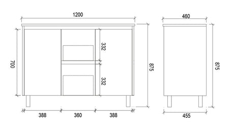 PS1200D - 1200x460x875mm PVC Waterproof Vanity with Double Bowl Ceramic Basin – alternate view